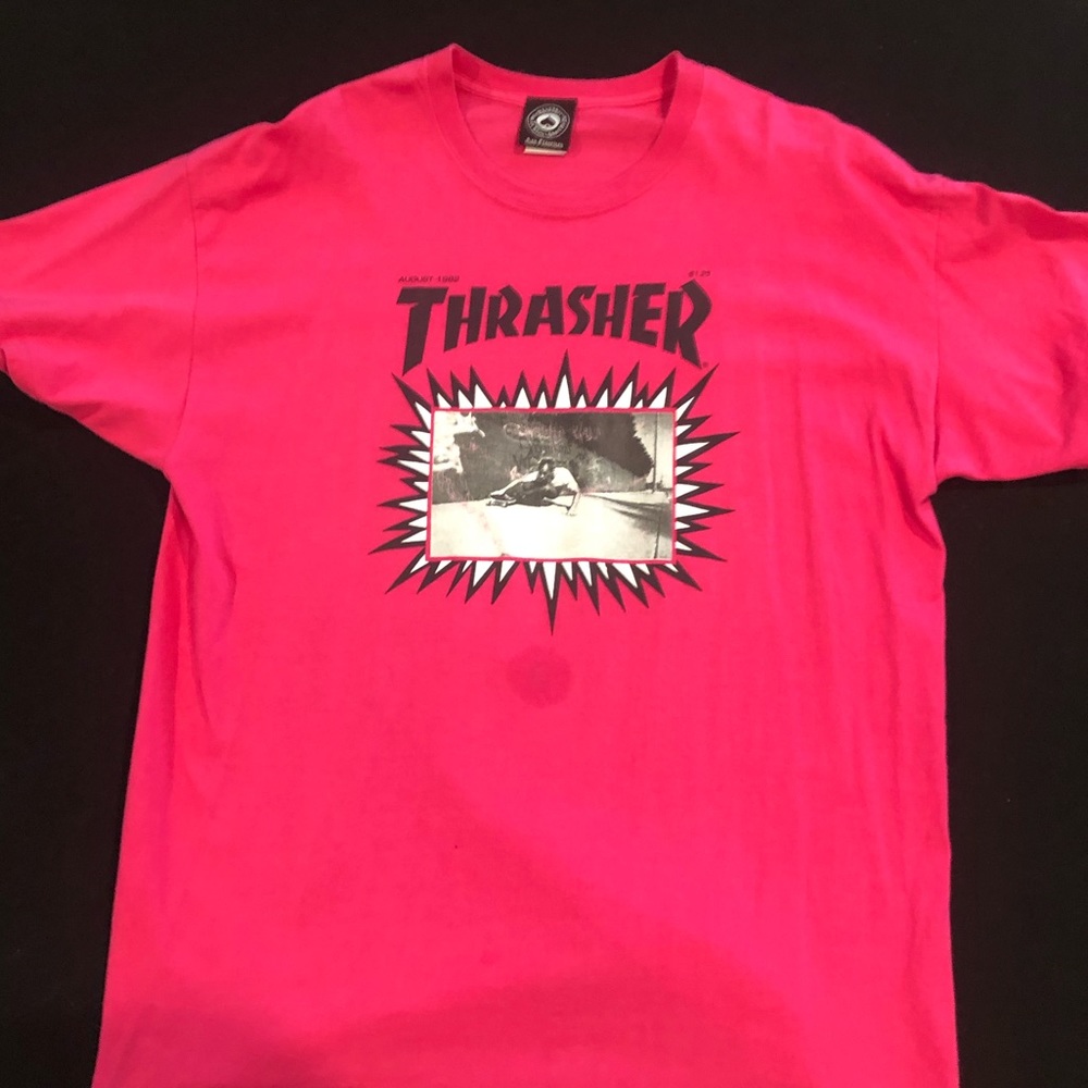 Thrasher T shirt pink 80s magazine cover